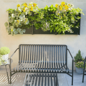 a living wall with seating